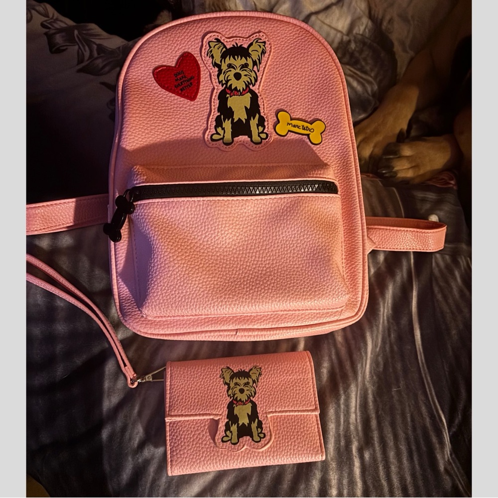 Pink yorkie backpack set